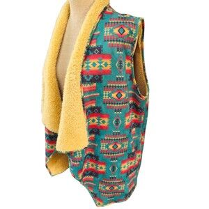Fashion Express Southwestern Fleece Vest Size L Multicolored Aztec Print